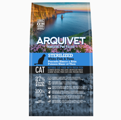 Arquivet kuivtoit steriliseeritud kassidele valge kalaga, 1,5 kg